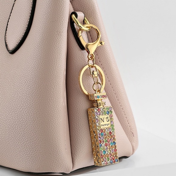 Chic Multicolor Crystal Perfume Bottle Keychain Charm - Picture 2 of 14